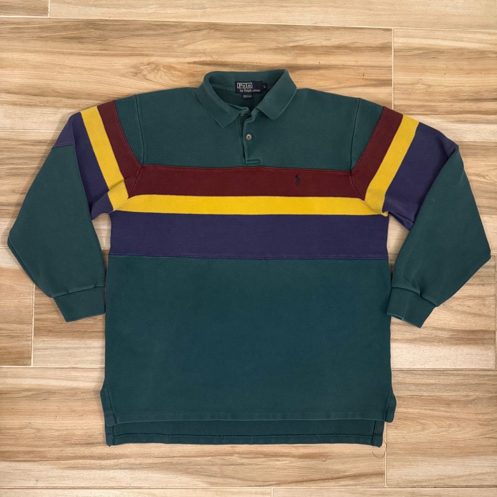 VTG 90s Polo Ralph Lauren Made in USA Heavyweight Colorblock Polo Shirt Mens